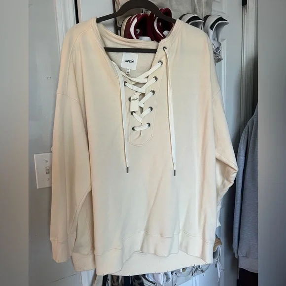 NWT Aerie Cream Criss Cross Sweater - Picture 1 of 9